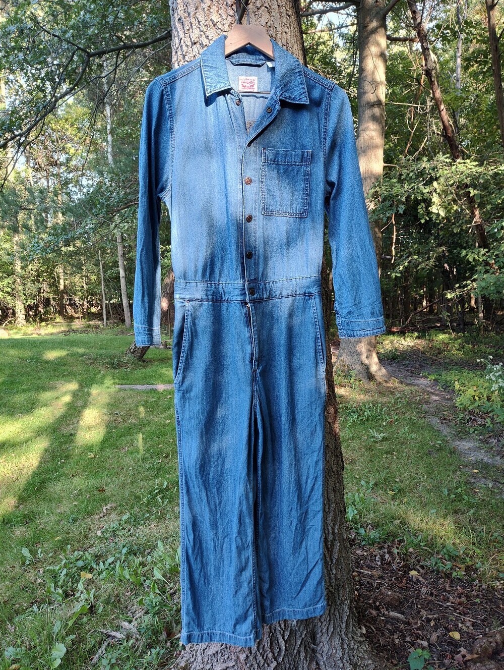 Levi's XS Long Sleeve Snap Jumpsuit Chambray Denim Blue Jean Lightweight Cotton